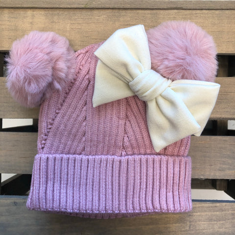 Knit Double Pom Pom Queen Pink